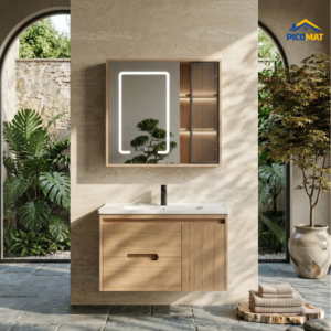 Bộ Tủ Chậu Lavabo Cao Cấp Vân Gỗ VG01