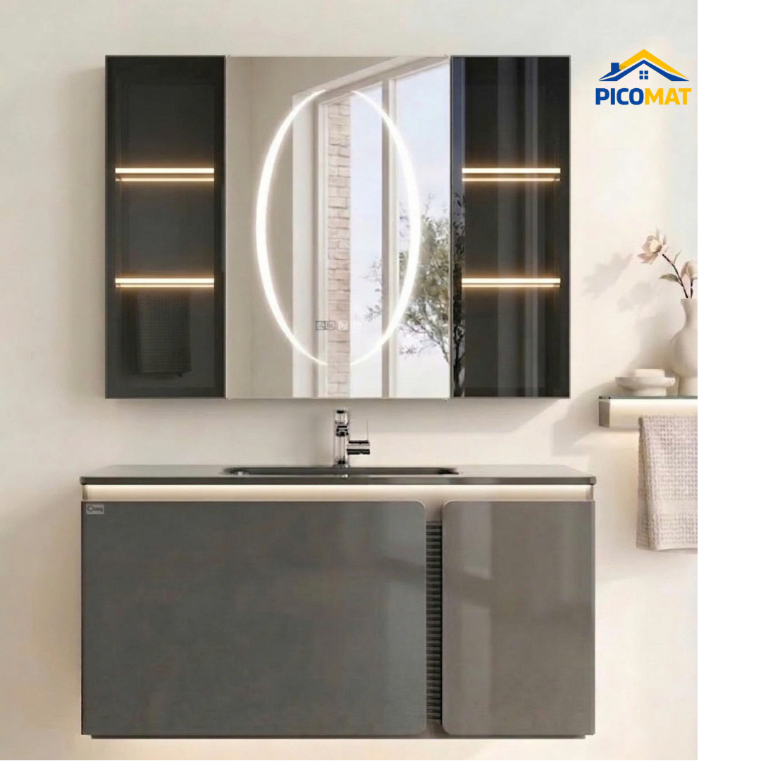 Bộ Tủ Chậu Lavabo Cao Cấp CTT01 + Chậu Thủy Tinh