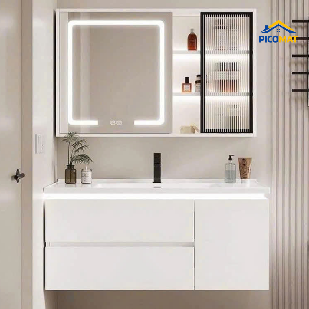 Bộ Tủ Chậu Lavabo Cao Cấp M25 Cánh Phẳng
